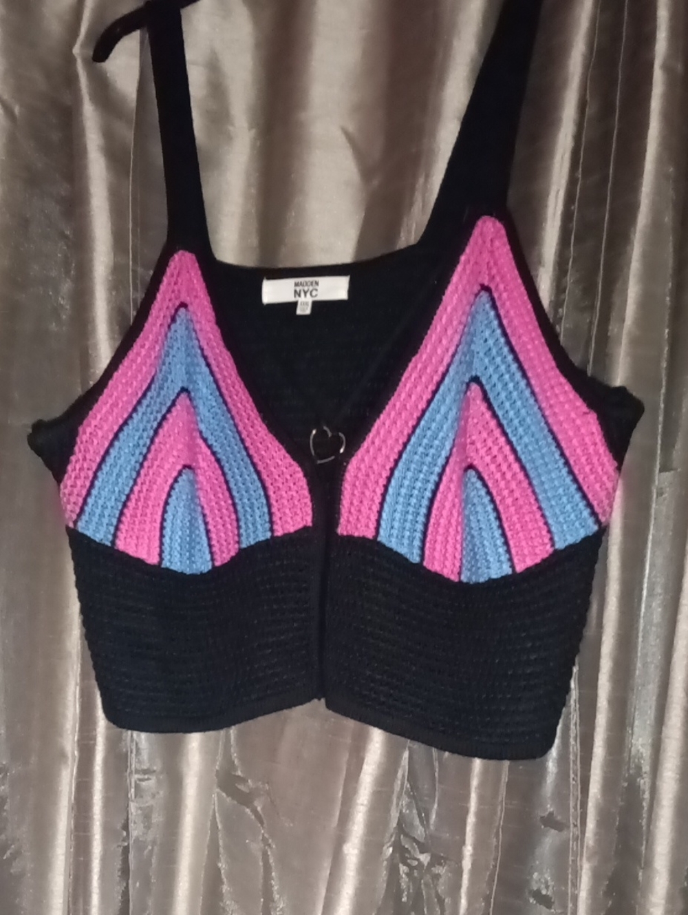 Madden Black Crochet Tank with Pink and Blue Panels